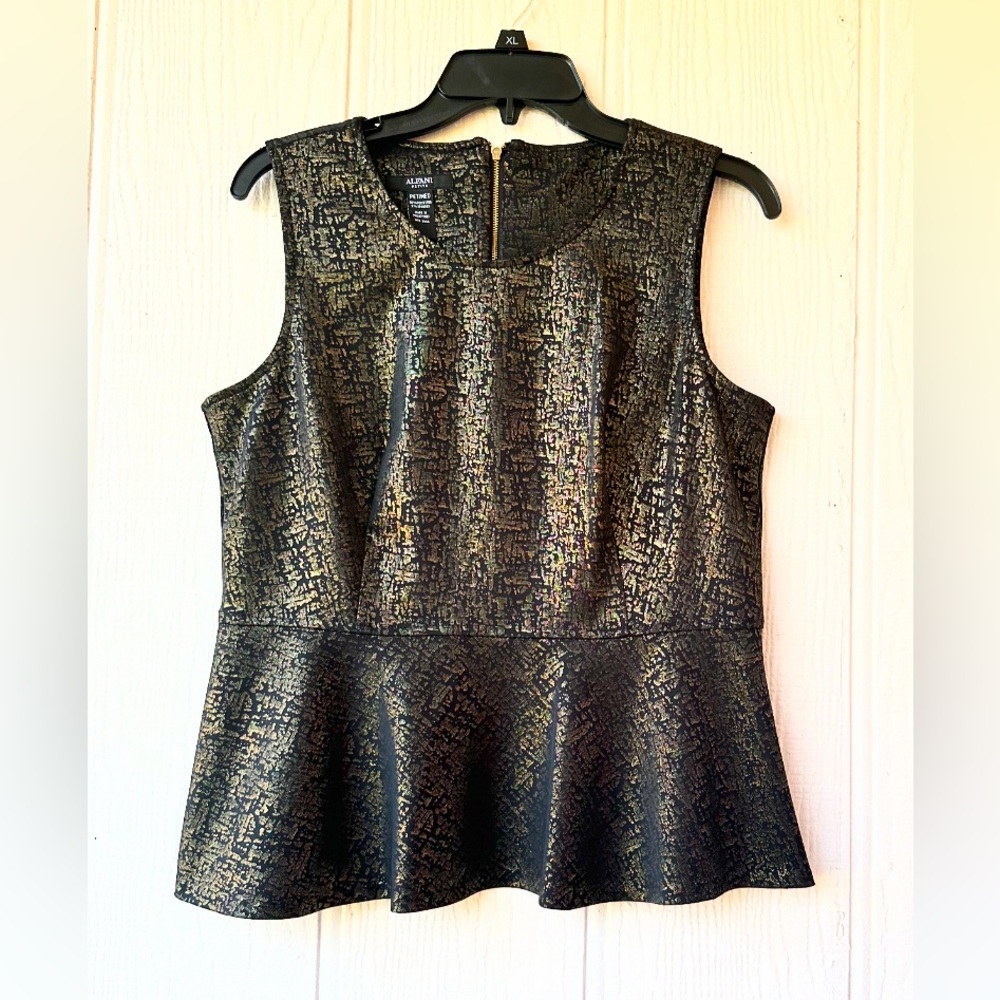ALFANI Gold And Black Peplum Top